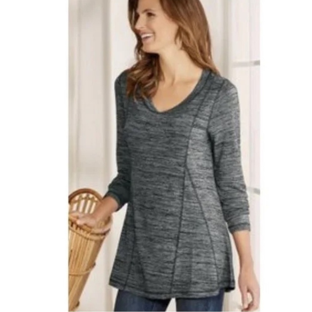Soft Surroundings Perfect A-line Long Sleeve Tunic Top Gray V-Neck 2CV80 XS